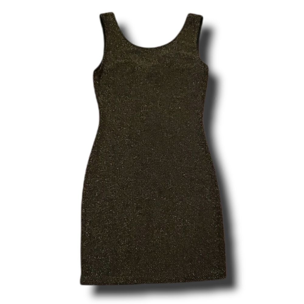 January 7 Junior Girls Gold Sparkle Mini Dress with Black Bow Size Large
